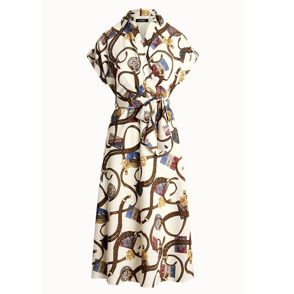 Lauren Ralph Lauren Women's Belting-Print Belted Crepe Midi Dress Plus Size 16